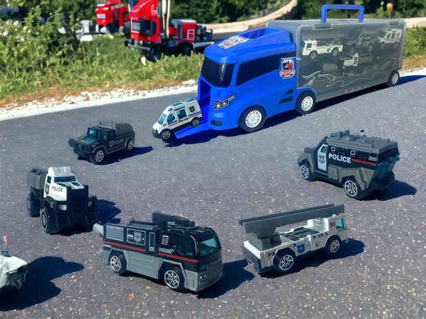 POLICE TRUCK TRUCK TRANSPORTER - 6-PIECE CASE SET - 36CM