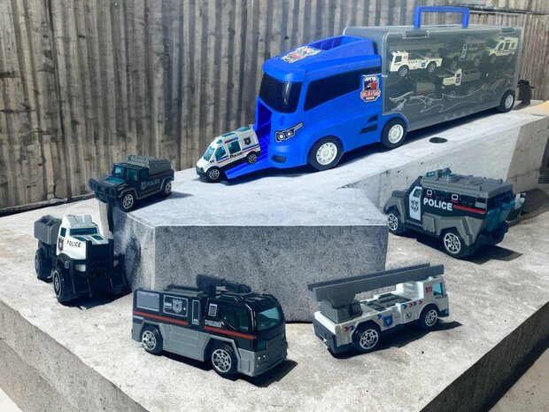 POLICE TRUCK TRUCK TRANSPORTER - 6-PIECE CASE SET - 36CM