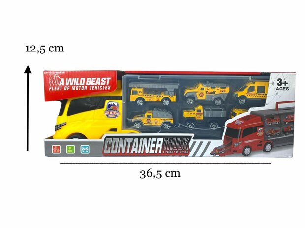 TRANSPORTEUR DE CAMIONS CAMIONS V&Eacute;HICULES DE TRAVAIL - COFFRET 6 PI&Egrave;CES - 36CM