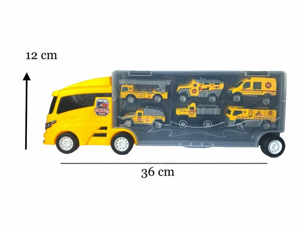 TRANSPORTEUR DE CAMIONS CAMIONS V&Eacute;HICULES DE TRAVAIL - COFFRET 6 PI&Egrave;CES - 36CM