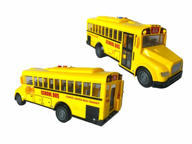 School bus with light and sound 27.5 cm yellow 1:16