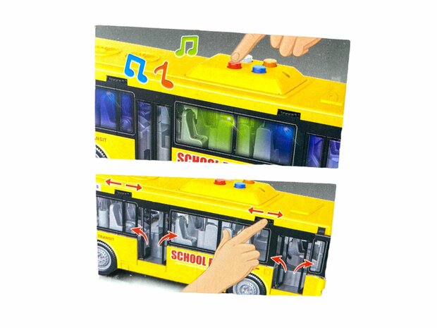 AUTOBUS SCOLAIRE AVEC LUMI&Egrave;RE ET SON 27 CM JAUNE 1:16