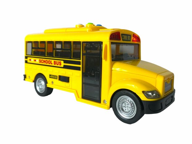 Amerikaanse schoolbus met licht en geluid 20 cm geel.