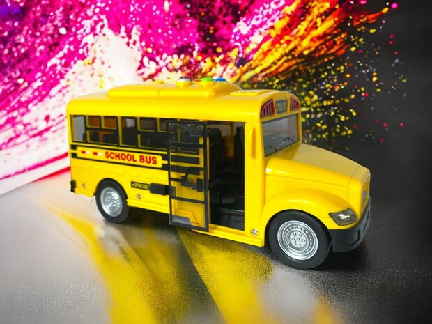 Amerikanischer Schulbus mit Licht und Ton 20 cm gelb.