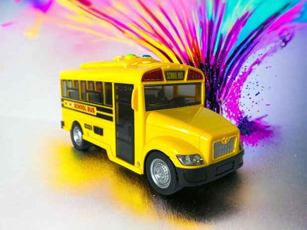 Amerikanischer Schulbus mit Licht und Ton 20 cm gelb.