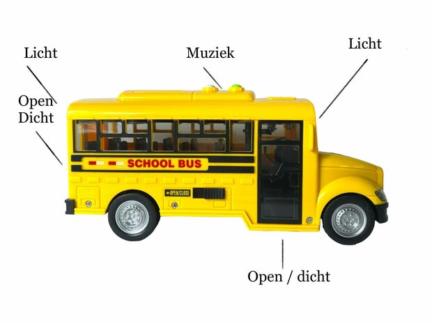 Amerikaanse schoolbus met licht en geluid 20 cm geel.