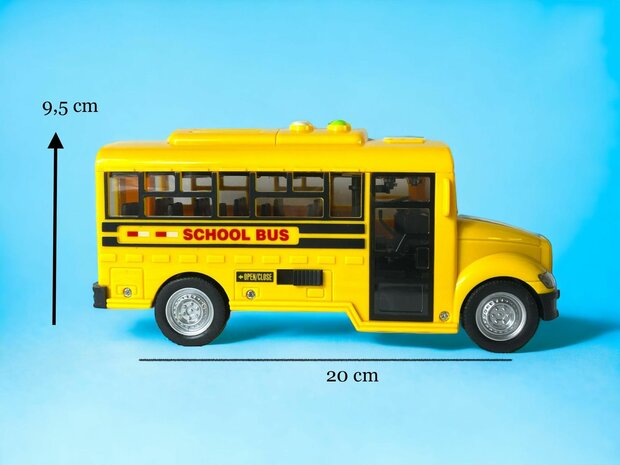 Amerikaanse schoolbus met licht en geluid 20 cm geel.