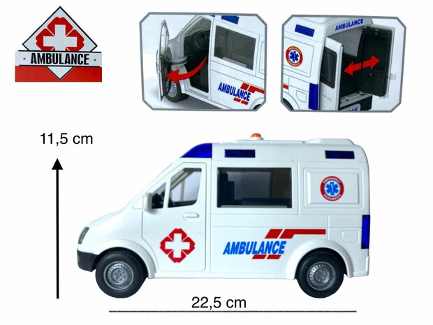 AMBULANCE SPEELGOED VOERTUIG 22.5 cm - MET SIRENE - GELUID EN LICHTJES