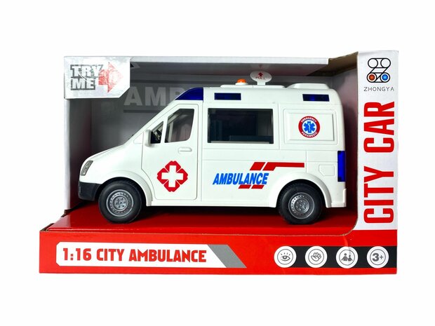 AMBULANCE SPEELGOED VOERTUIG 22.5 cm - MET SIRENE - GELUID EN LICHTJES