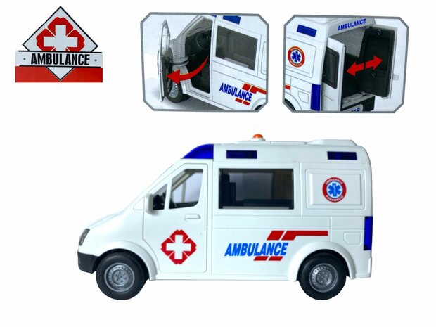 V&Eacute;HICULE JOUET AMBULANCE 22,5 cm - AVEC SIR&Egrave;NE - SON ET LUMI&Egrave;RES