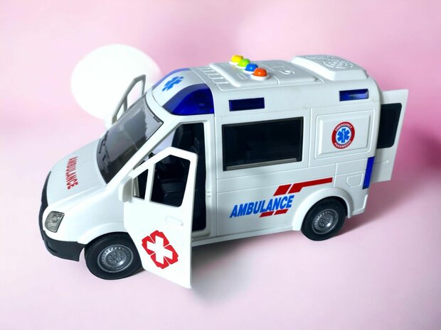 V&Eacute;HICULE JOUET AMBULANCE 22,5 cm - AVEC SIR&Egrave;NE - SON ET LUMI&Egrave;RES