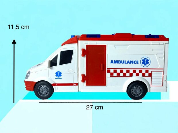 AMBULANCE SPEELGOED VOERTUIG 27 cm - MET SIRENE - GELUID EN LICHTJES