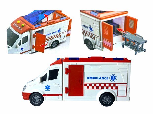 AMBULANCE SPEELGOED VOERTUIG 27 cm - MET SIRENE - GELUID EN LICHTJES