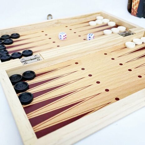 Plateau de jeu magn&eacute;tique - set 3en1 - &eacute;chiquier - dames backgammon - bois - Pliable 29CM