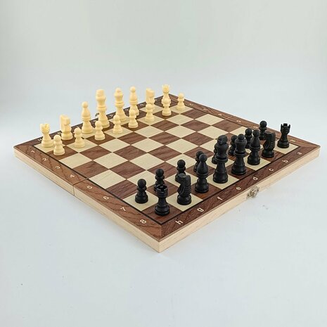 Magnetic game board - set 3in1 - schaakbord - damspel backgammon - hout - Opklapbaar 34CM