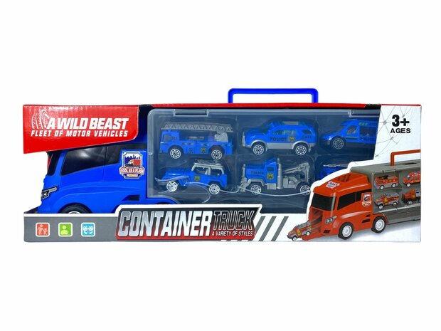 POLITIE VRACHTWAGEN TRUCK TRANSPORTER - 6-DELIG SET KOFFER - 36CM B