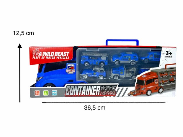 POLITIE VRACHTWAGEN TRUCK TRANSPORTER - 6-DELIG SET KOFFER - 36CM B