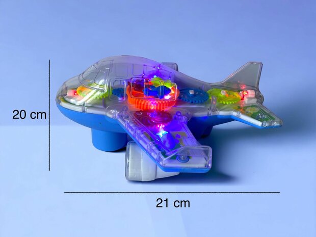 Flugzeugspielzeug Cooles transparentes Blau und Orange elektrisch 20 cm.