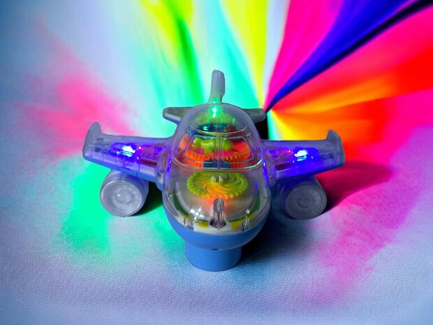 Flugzeugspielzeug Cooles transparentes Blau und Orange elektrisch 20 cm.