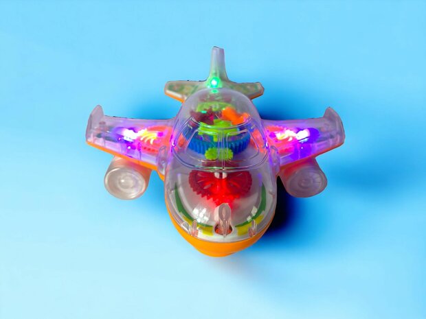 Flugzeugspielzeug Cooles transparentes Blau und Orange elektrisch 20 cm.