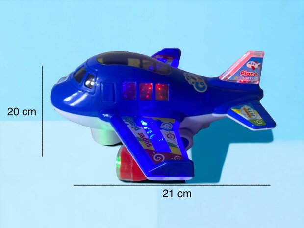 Avion lumi&egrave;res musique simulation jouet pour enfants bleu et orange 20 cm.