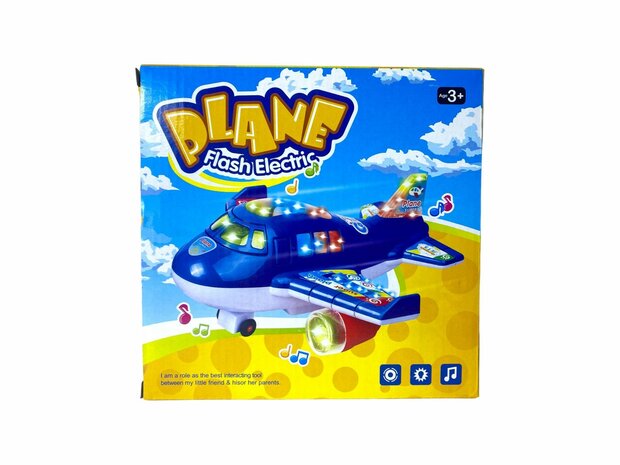 Avion lumi&egrave;res musique simulation jouet pour enfants bleu et orange 20 cm.