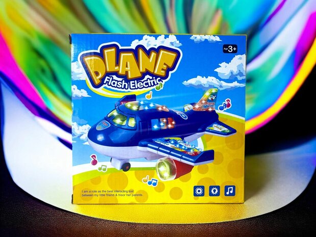 Avion lumi&egrave;res musique simulation jouet pour enfants bleu et orange 20 cm.