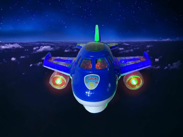 Avion lumi&egrave;res musique simulation jouet pour enfants bleu et orange 20 cm.