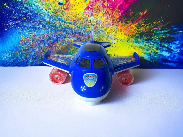 Avion lumi&egrave;res musique simulation jouet pour enfants bleu et orange 20 cm.