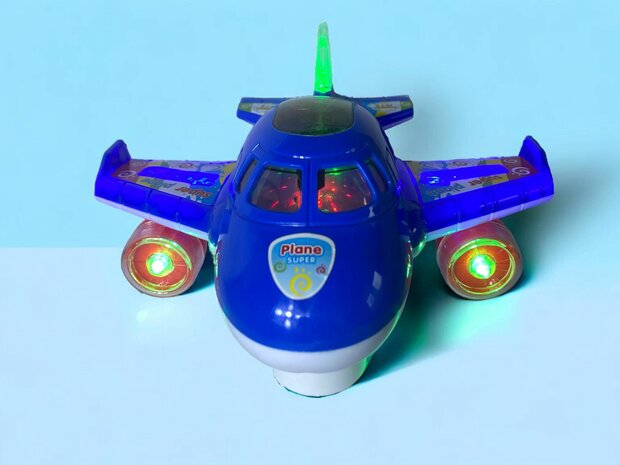 Avion lumi&egrave;res musique simulation jouet pour enfants bleu et orange 20 cm.