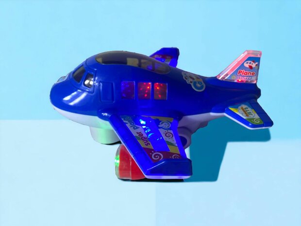 Avion lumi&egrave;res musique simulation jouet pour enfants bleu et orange 20 cm.