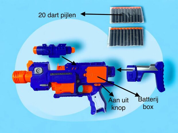 Pistolet jouet &eacute;lectrique &agrave; balle molle en mousse, 20 fl&eacute;chettes sp&eacute;ciales.