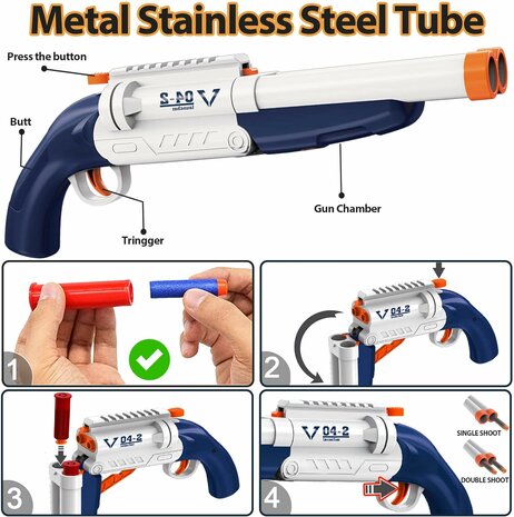 Schrotflinten-Spielzeug mit weichen Gummigeschossen - Schrotflinten-Spielzeug mit weichen Gummigeschossen 42 cm