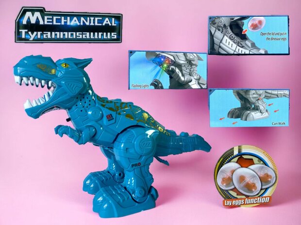 Mechanical Electric Dinosaur Toy Egg Laying Roaring Sounds Tyrannosaurus for Kids.