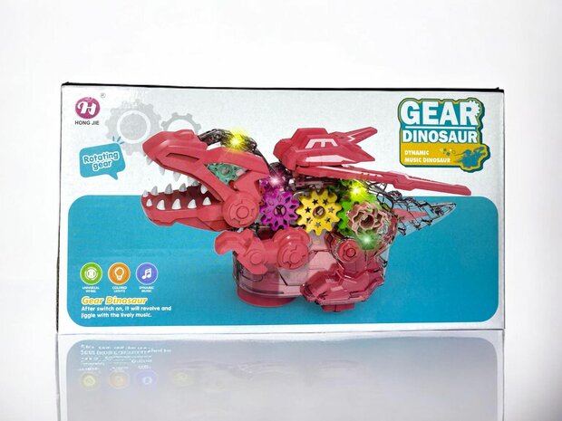 Jouet dinosaure &Eacute;lectriquement transparent Engrenages color&eacute;s avec musique et &eacute;clairage 22,5 cm.