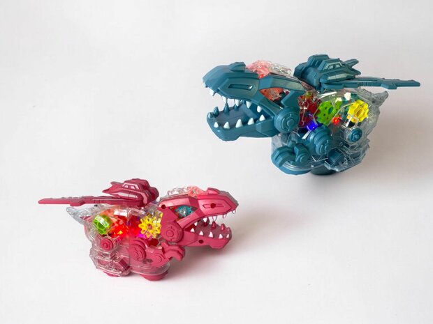 Jouet dinosaure &Eacute;lectriquement transparent Engrenages color&eacute;s avec musique et &eacute;clairage 22,5 cm.