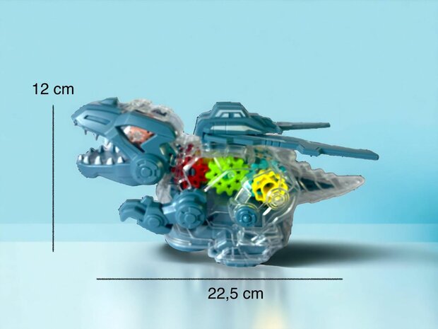 Dinosaurierspielzeug. Elektrisch transparent. Farbige Zahnr&auml;der mit Musik und Beleuchtung, 22,5 cm.