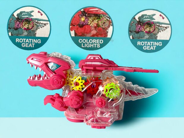 Dinosaur toy Electrically transparent Colored gears with music and lighting 22.5cm.