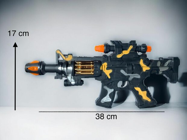 SPEELGOED GEWEER MET SCHIET GELUIDEN EN LED VERLICHTING Machine Gun 38CM