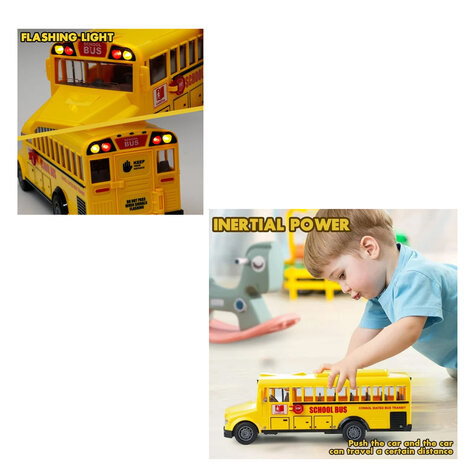 School bus with light and sound 27.5 cm yellow 1:16