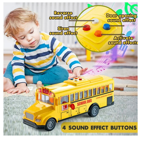 School bus with light and sound 27.5 cm yellow 1:16