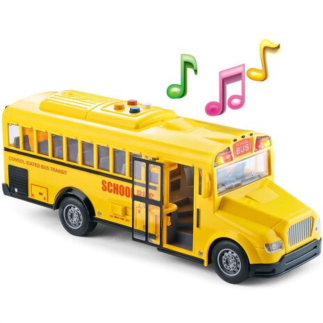 School bus with light and sound 27.5 cm yellow 1:16