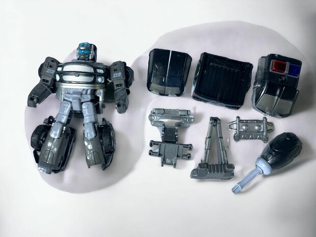 TRANSFORM DIY MECHA POLITIEAUTO SPEELGOED, TRANSFORM 8 KARAKTERS,  AUTO SPEELGOED 2 IN 1D 17cm.