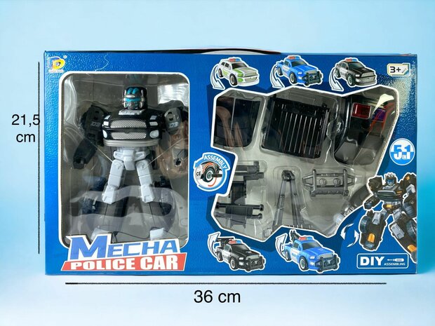 TRANSFORM DIY MECHA POLITIEAUTO SPEELGOED, TRANSFORM 8 KARAKTERS,  AUTO SPEELGOED 2 IN 1D 17cm.