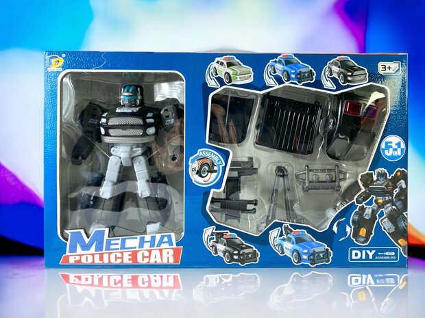 TRANSFORM DIY MECHA POLICE CAR TOY, TRANSFORM 8 CHARACTERS, CAR TOY 2 IN 1D 17cm.