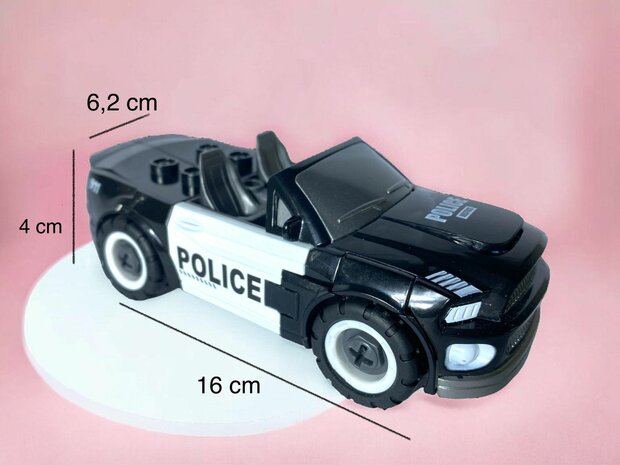 TRANSFORM DIY MECHA POLITIEAUTO SPEELGOED, TRANSFORM 8 KARAKTERS,  AUTO SPEELGOED 2 IN 1D 17cm.