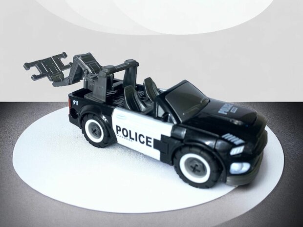 TRANSFORM DIY MECHA POLITIEAUTO SPEELGOED, TRANSFORM 8 KARAKTERS,  AUTO SPEELGOED 2 IN 1D 17cm.