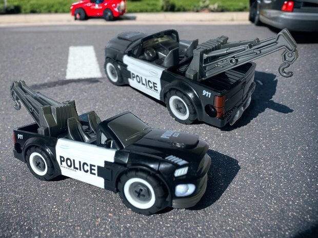 TRANSFORM DIY MECHA POLITIEAUTO SPEELGOED, TRANSFORM 8 KARAKTERS,  AUTO SPEELGOED 2 IN 1D 17cm.