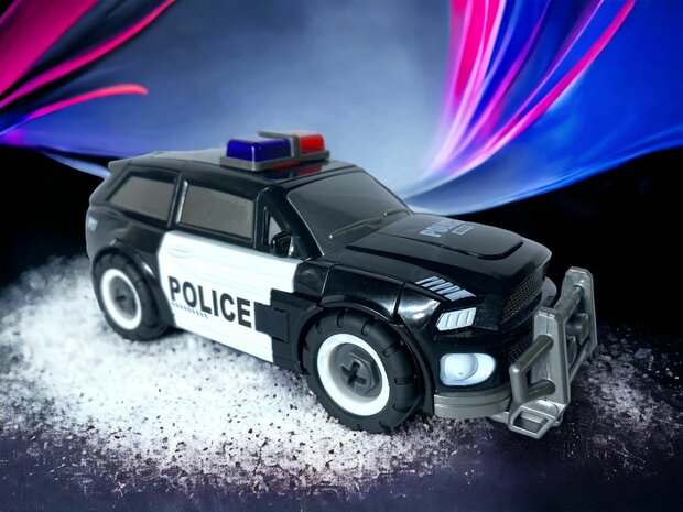 TRANSFORM DIY MECHA POLICE CAR TOY, TRANSFORM 8 CHARACTERS, CAR TOY 2 IN 1D 17cm.