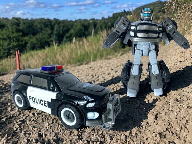 TRANSFORM DIY MECHA POLITIEAUTO SPEELGOED, TRANSFORM 8 KARAKTERS,  AUTO SPEELGOED 2 IN 1D 17cm.